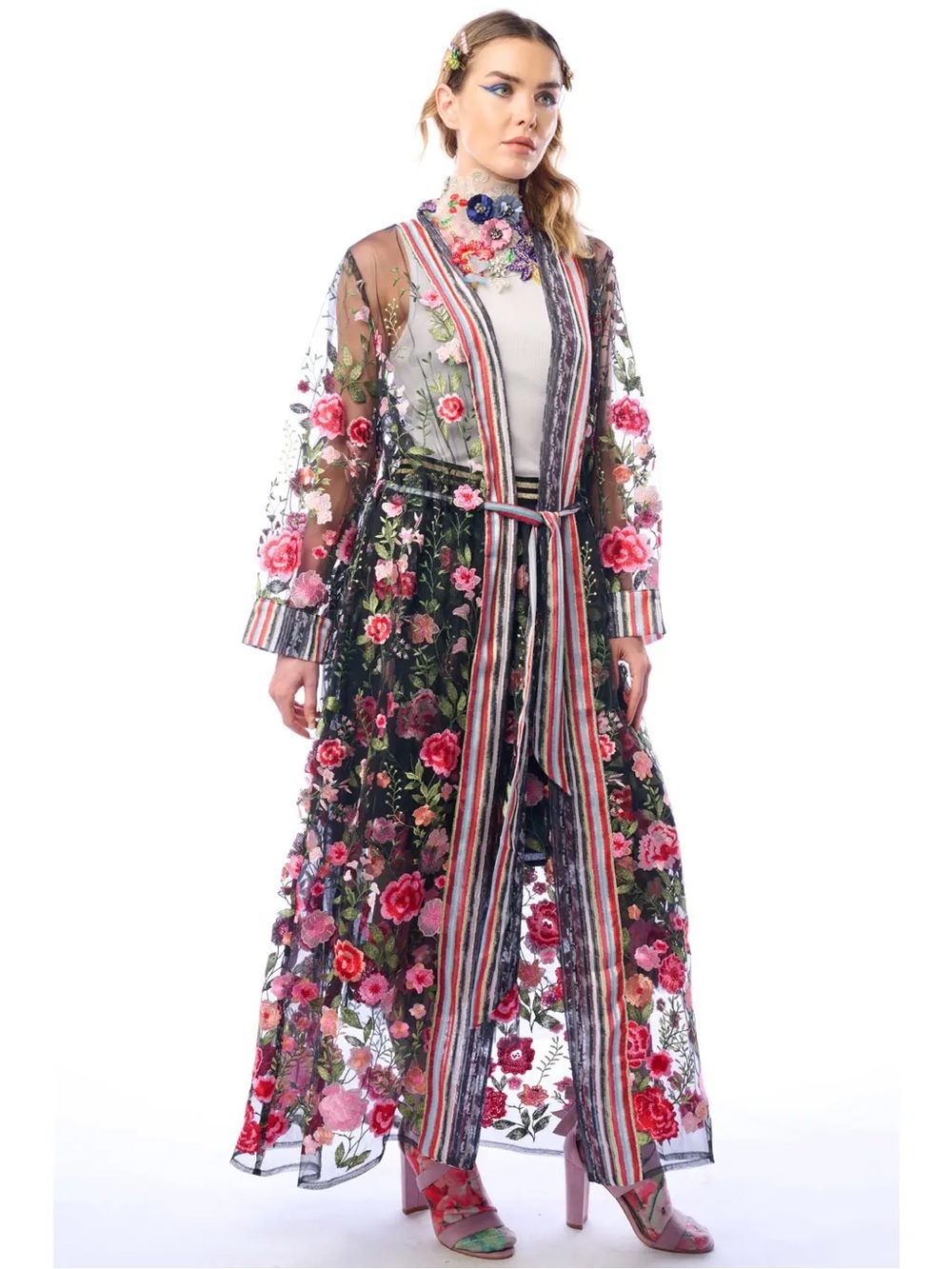 ARATTA Dark Rose Embroidered Duster | Duster Dress | Floral Dress - M - NWT - Picture 4 of 4